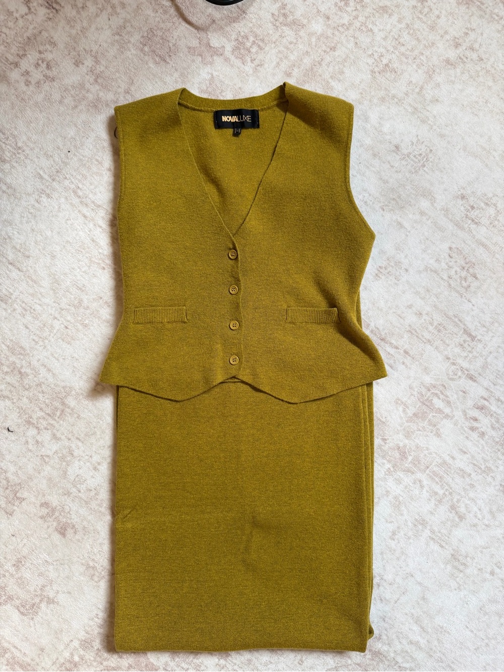 Olive Green Knit Vest & Long Pencil Skirt Set